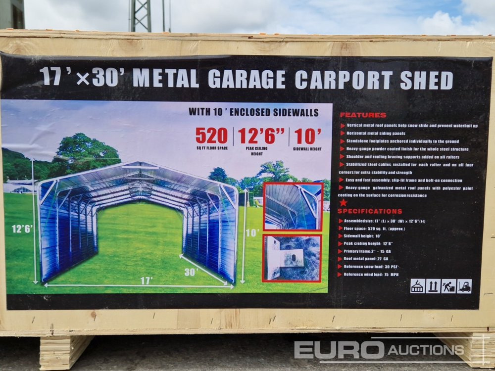 Unused 2025 17'x30' Metal Garage Carport Shed in 2.1x1x0.6m Transport Box - حاوية إنشاءات: صورة 2 Unused 2025 17'x30' Metal Garage Carport Shed in 2.1x1x0.6m Transport Box - حاوية إنشاءات: صورة 2