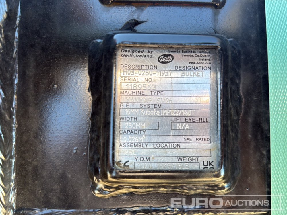Geith Digging Bucket H03-0250-11937 to suit Yanmar SV26 (S/Ns 1189563, 1197867) (2 of) - بكت: صورة 5 Geith Digging Bucket H03-0250-11937 to suit Yanmar SV26 (S/Ns 1189563, 1197867) (2 of) - بكت: صورة 5