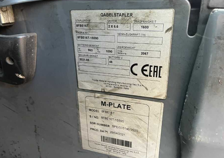 Toyota 8FBE16T - رافعة شوكية كهربائية: صورة 4 Toyota 8FBE16T - رافعة شوكية كهربائية: صورة 4