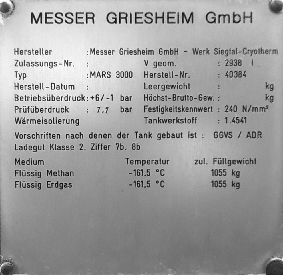 نصف مقطورة صهريج Messer Griesheim Gas tank semi-trailer used for LNG/CNG mobile filling station Methan Gas Cryogenic: صورة 15 نصف مقطورة صهريج Messer Griesheim Gas tank semi-trailer used for LNG/CNG mobile filling station Methan Gas Cryogenic: صورة 15