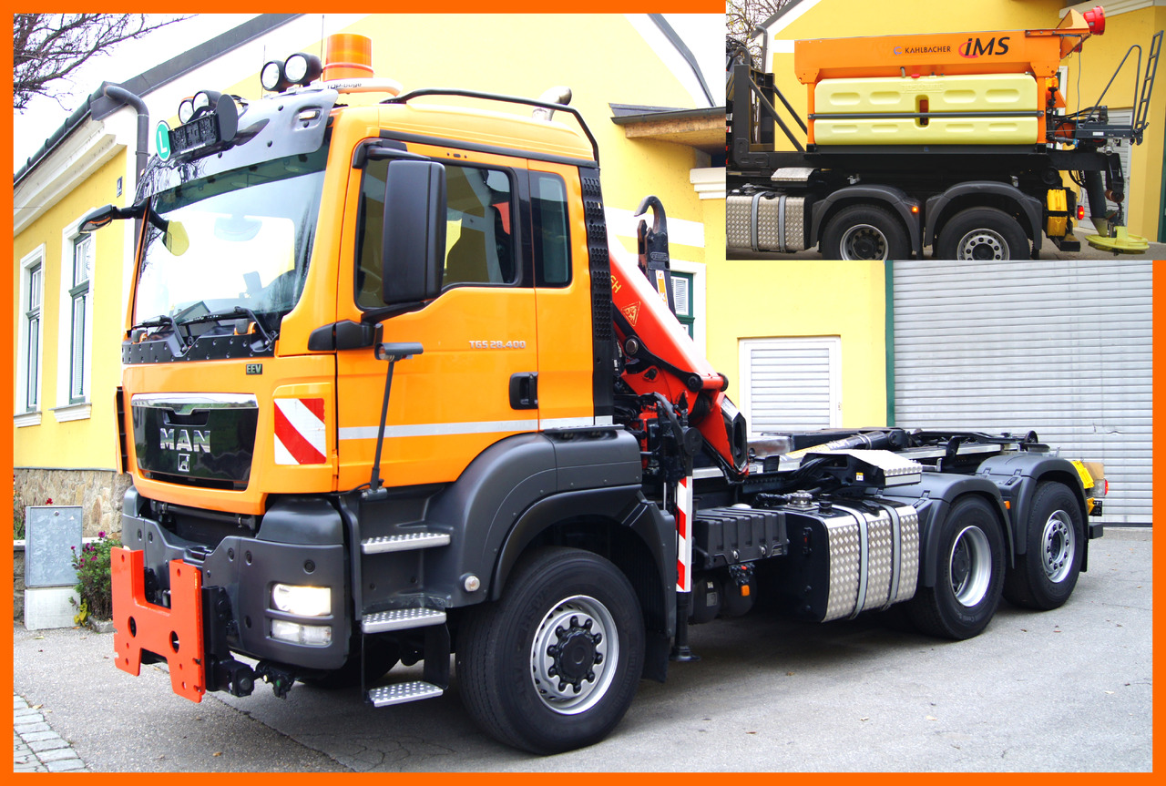 MAN TGS 28.400 BL 6x4-4/PK 12002 D/PALIFT/Winterdienst/Streuer/Pflug - شاحنة برافعة خطافية, شاحنة كرين: صورة 1 MAN TGS 28.400 BL 6x4-4/PK 12002 D/PALIFT/Winterdienst/Streuer/Pflug - شاحنة برافعة خطافية, شاحنة كرين: صورة 1