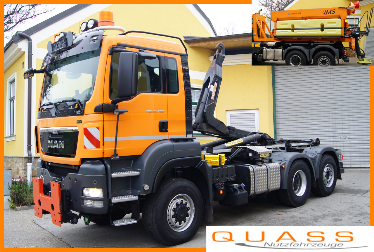 MAN TGS 28.400 BL 6x4-4/TÜV/PALIFT/Winterdienst/Salzstreuer/Streuer/Schneepflug - شاحنة برافعة خطافية: صورة 1 MAN TGS 28.400 BL 6x4-4/TÜV/PALIFT/Winterdienst/Salzstreuer/Streuer/Schneepflug - شاحنة برافعة خطافية: صورة 1
