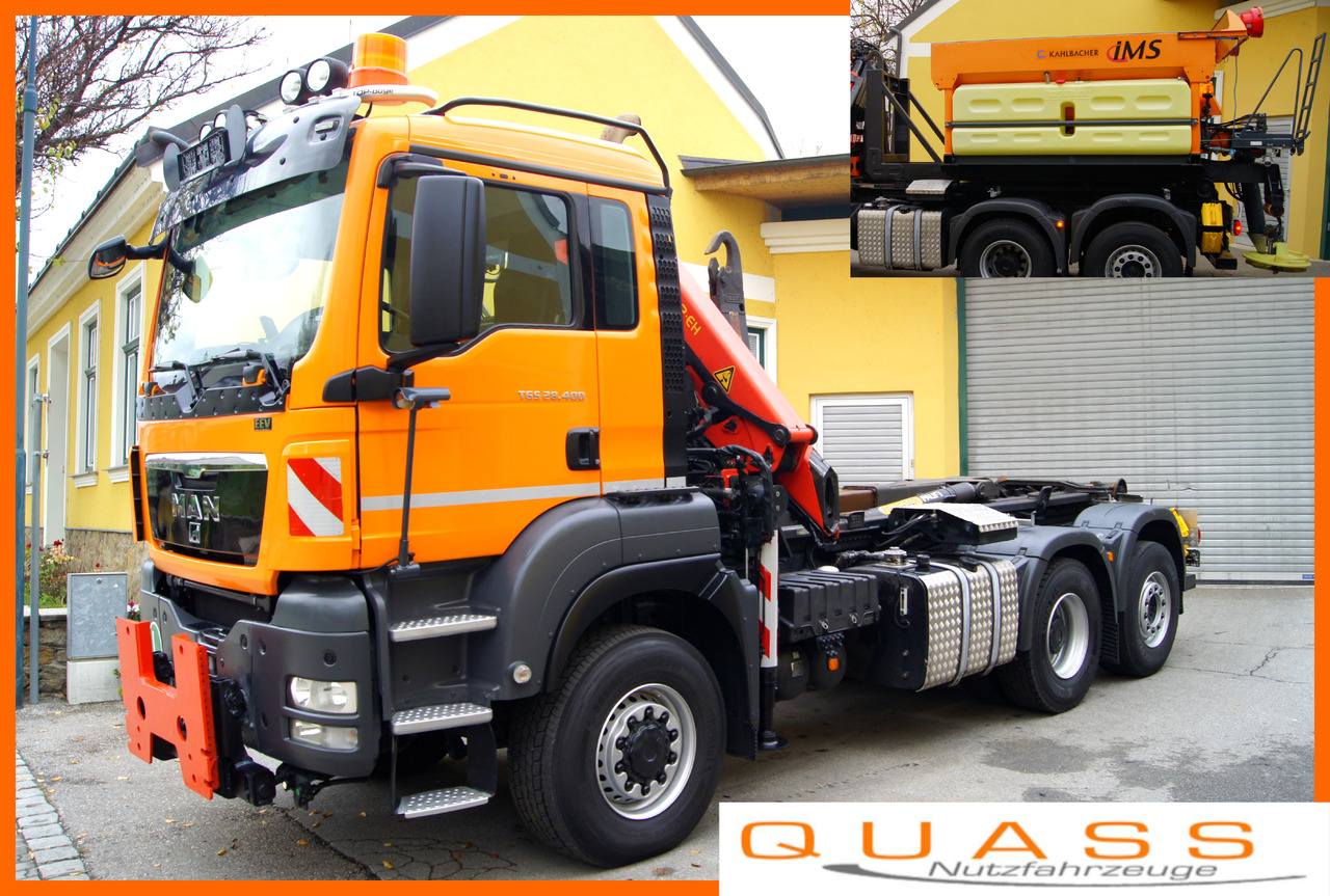 MAN TGS 28.400 BL 6x4-4/TÜV/PK12002/PALIFT/Winterdienst/Salzstreuer/Streuer/Schneepflug - شاحنة برافعة خطافية, شاحنة كرين: صورة 1 MAN TGS 28.400 BL 6x4-4/TÜV/PK12002/PALIFT/Winterdienst/Salzstreuer/Streuer/Schneepflug - شاحنة برافعة خطافية, شاحنة كرين: صورة 1